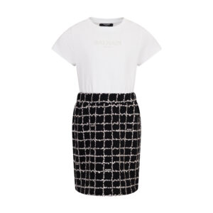 Balmain abito in felpa con stampa logo argento